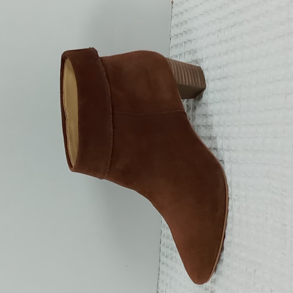 Lucky Brand Zaprika Brown Cuffed Suede Ankle Booties Stacked Heel  Size 8/38.5